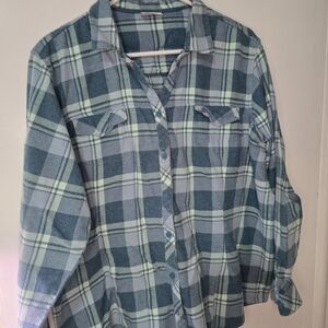 Columbia Plaid Flannel Shirt | Women’s 2X | Blue Green Button Down